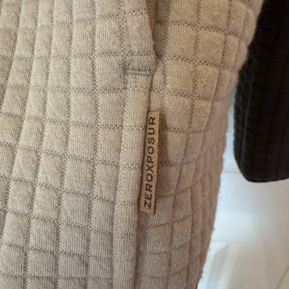 LIKE NEW Boy’s Two-Tone 3/4 zip Sweater - Olive and Beige - Picture 2 of 4